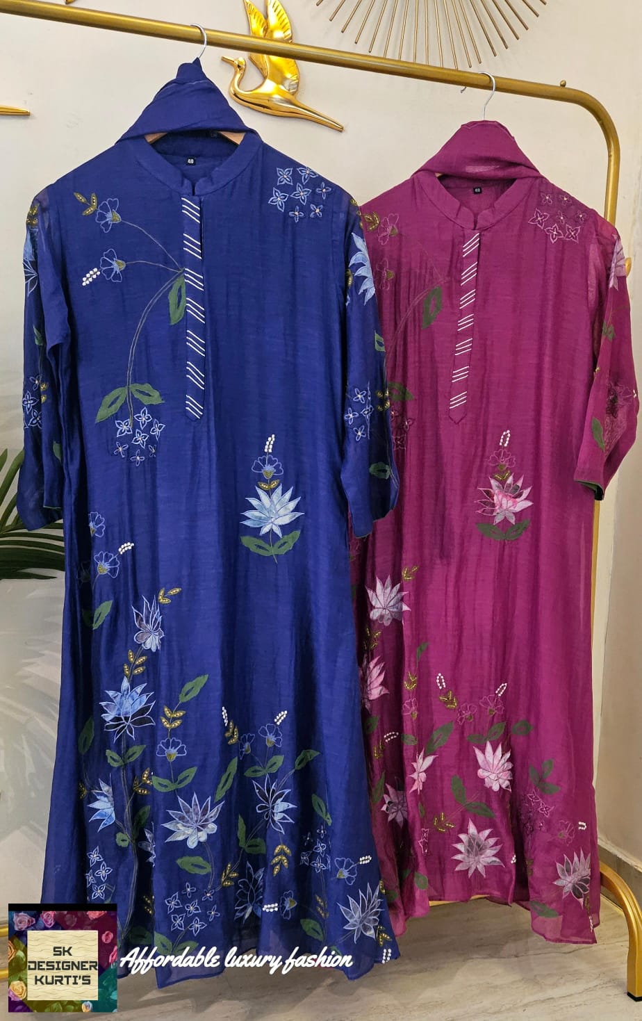 Elegance in Bloom – Mul Chanderi Cutwork Set (Blue)