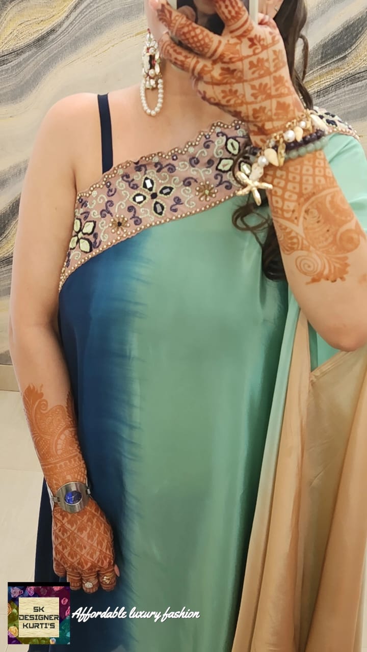 Ombre One-Shoulder Indo-Western Dress