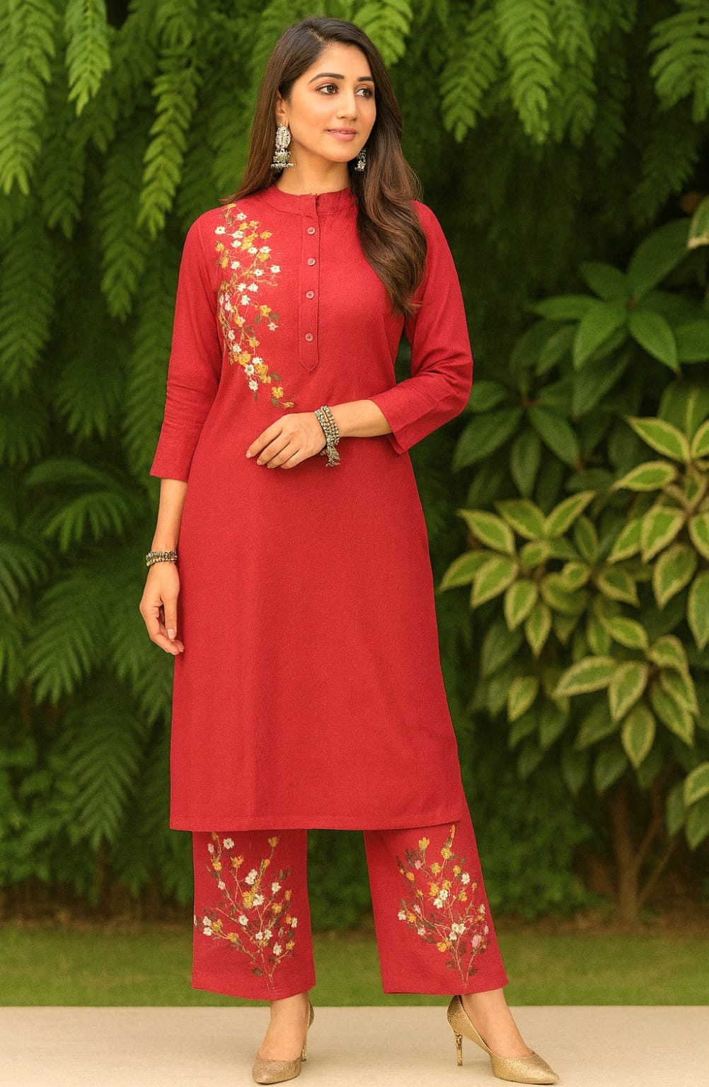 Regal Threads Pure Cotton Kurta Set (Red)