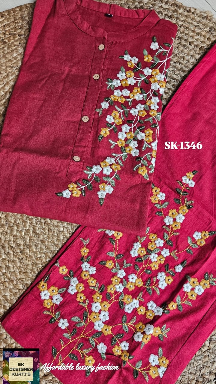Regal Threads Pure Cotton Kurta Set (Red)