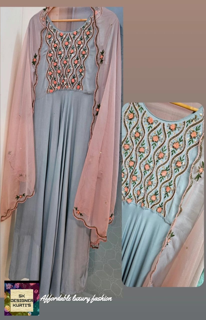 Elegant Crepe Muslin Gown with Organza Dupatta