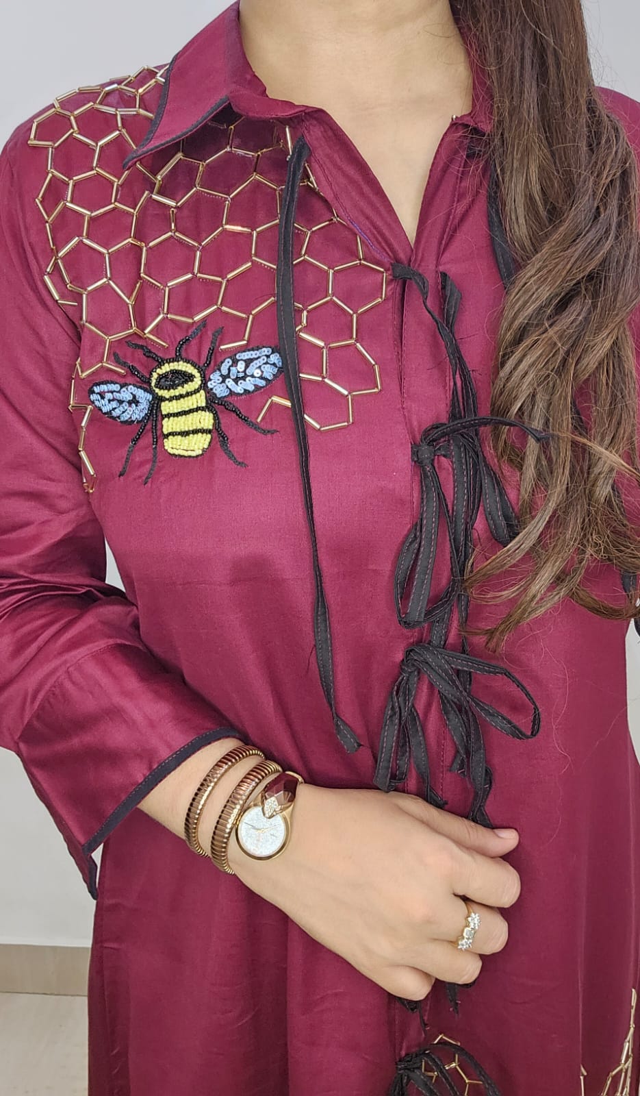 Wine Maroon Luxe A-Line Dress