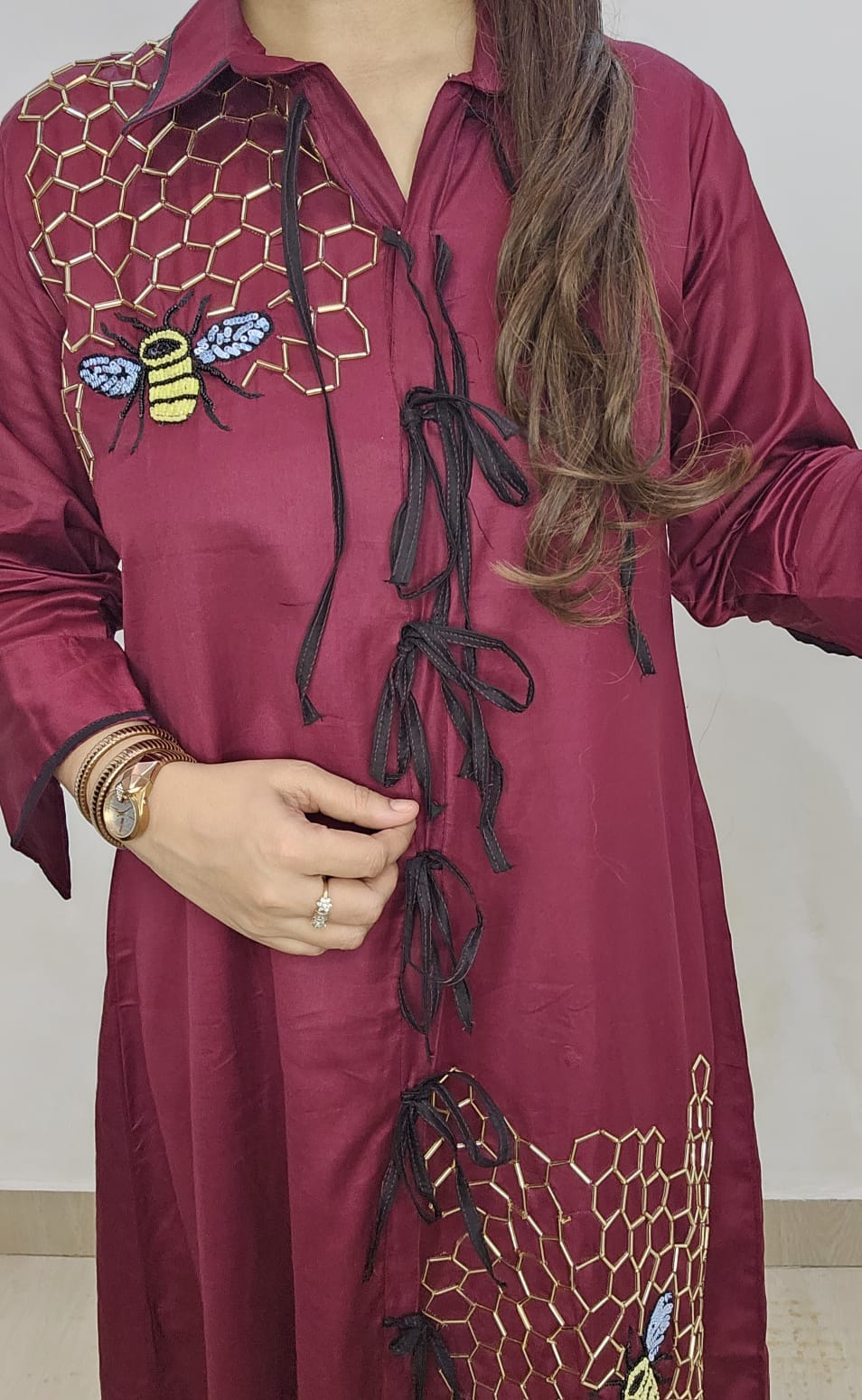 Wine Maroon Luxe A-Line Dress