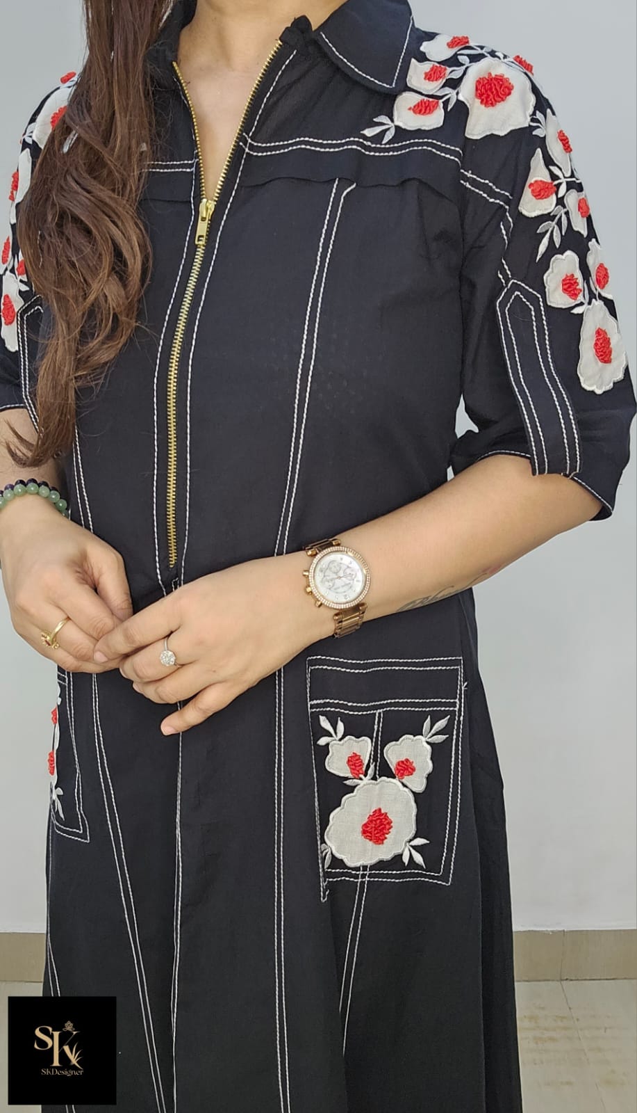 Denim Luxe Appliqué Midi Dress