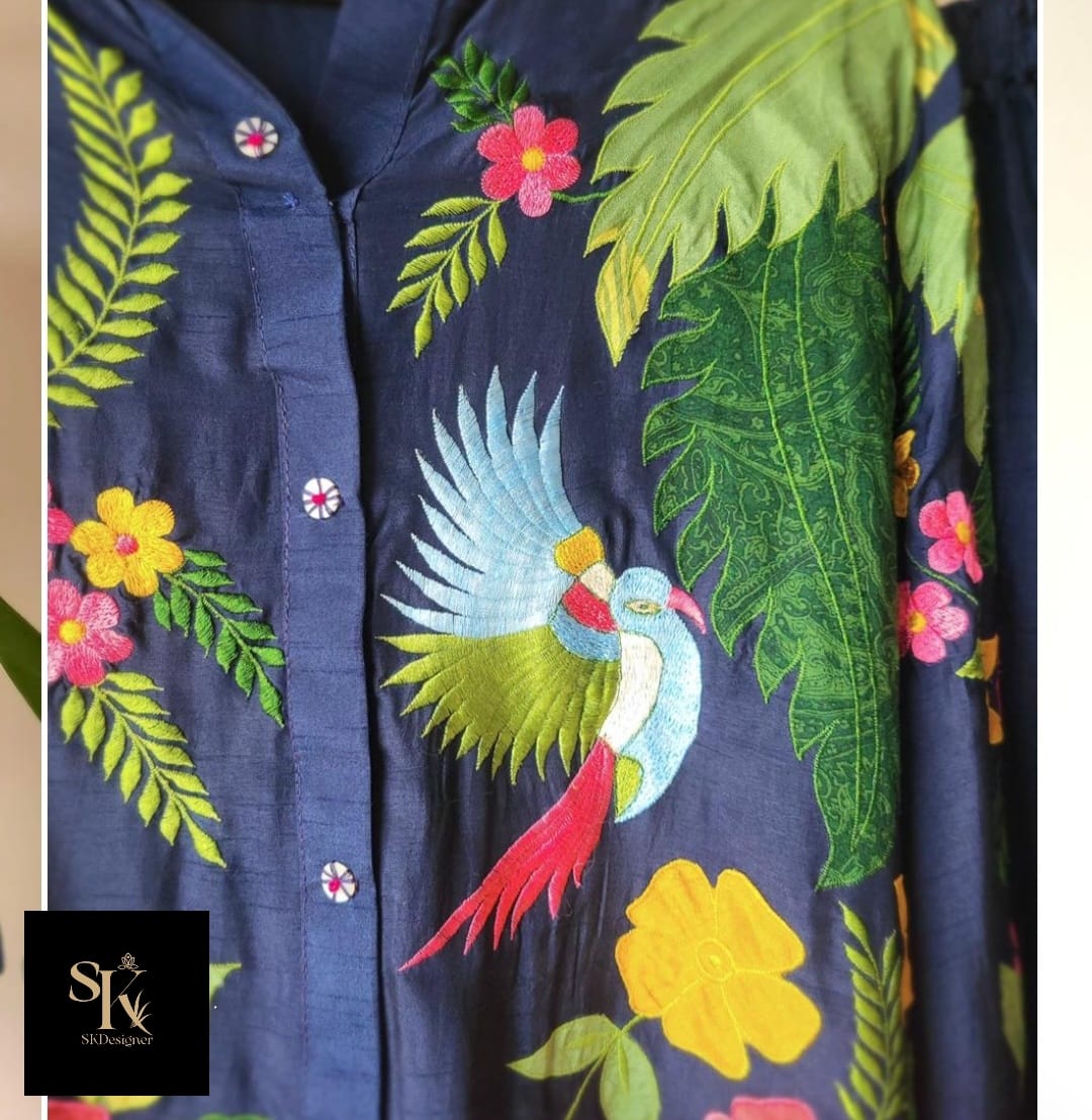 Tropical Luxe Dola Silk Co-ord Set (Blue)