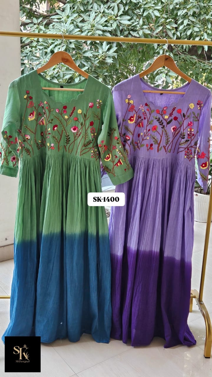 Ombre Charm – Cotton French Knot Gown (Green)