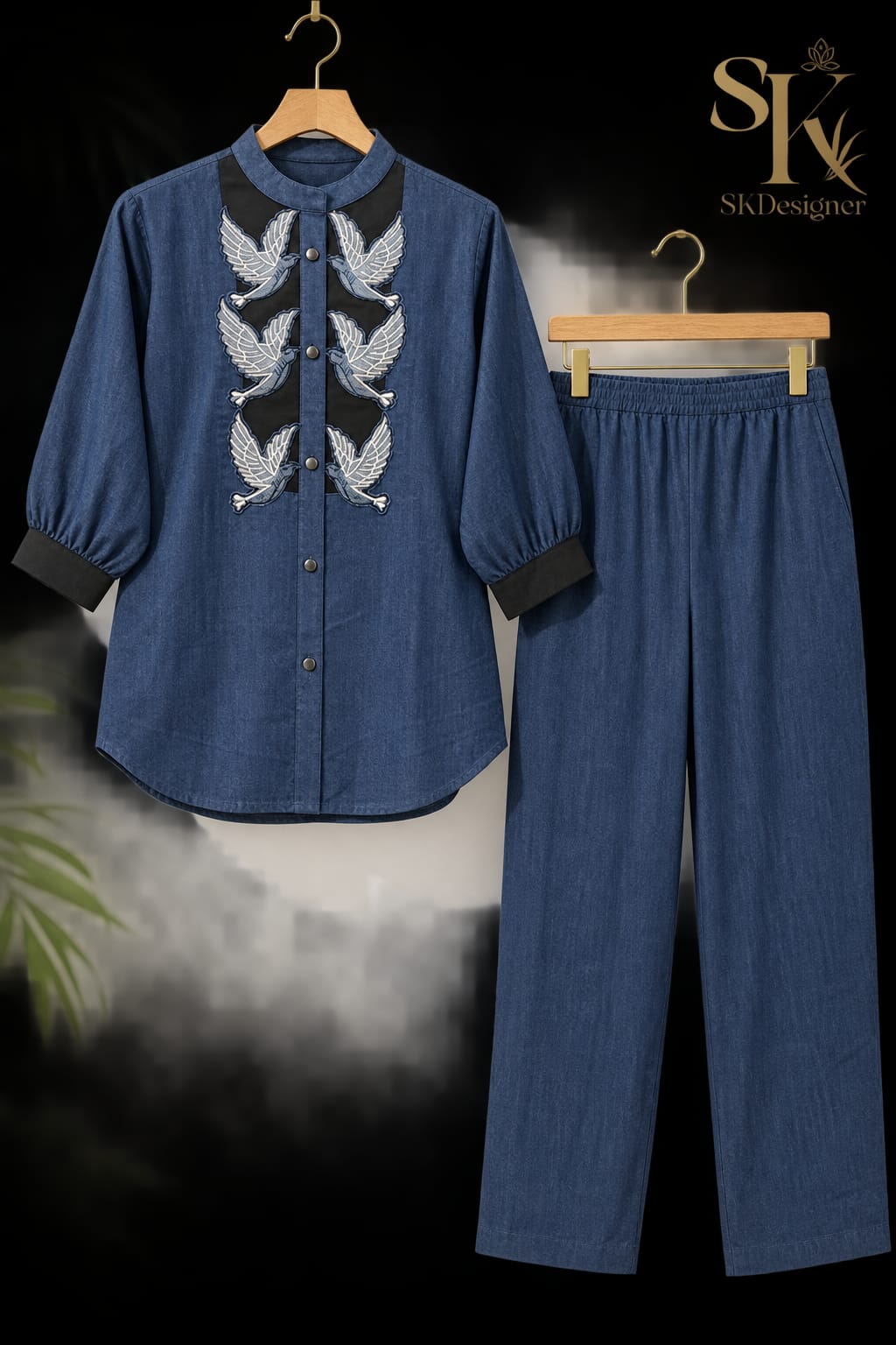 Bird Appliqué Denim Co-ord Set