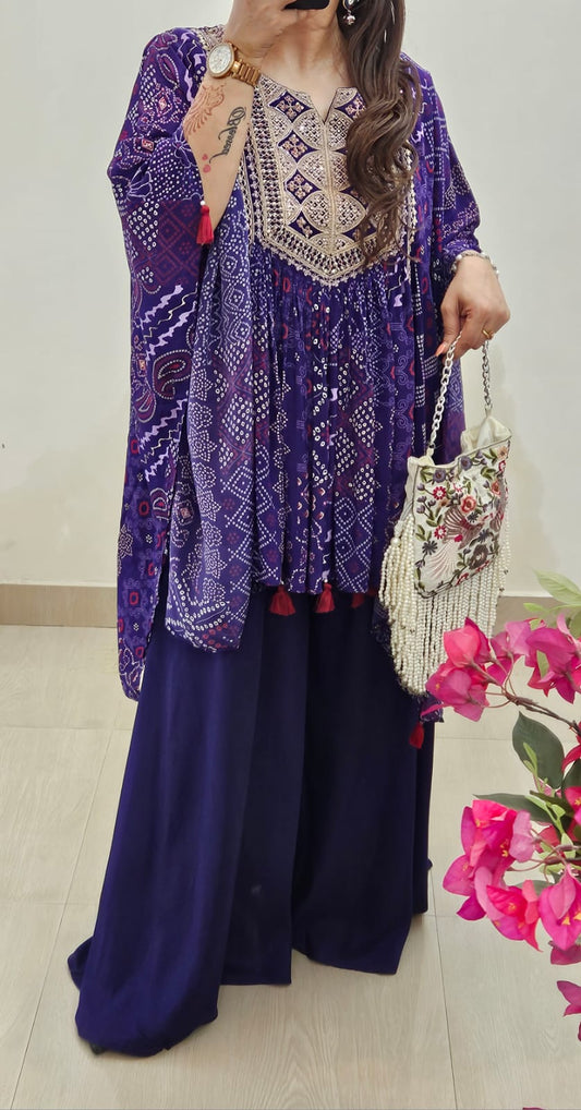 Bandhani Print Crepe Kaftan Set