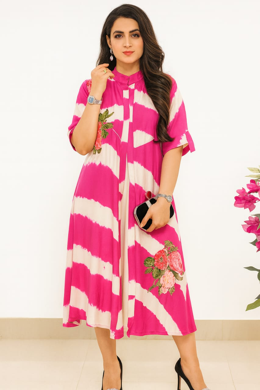 Pearl Appliqué Tie-Dye Jacket Set (Pink)