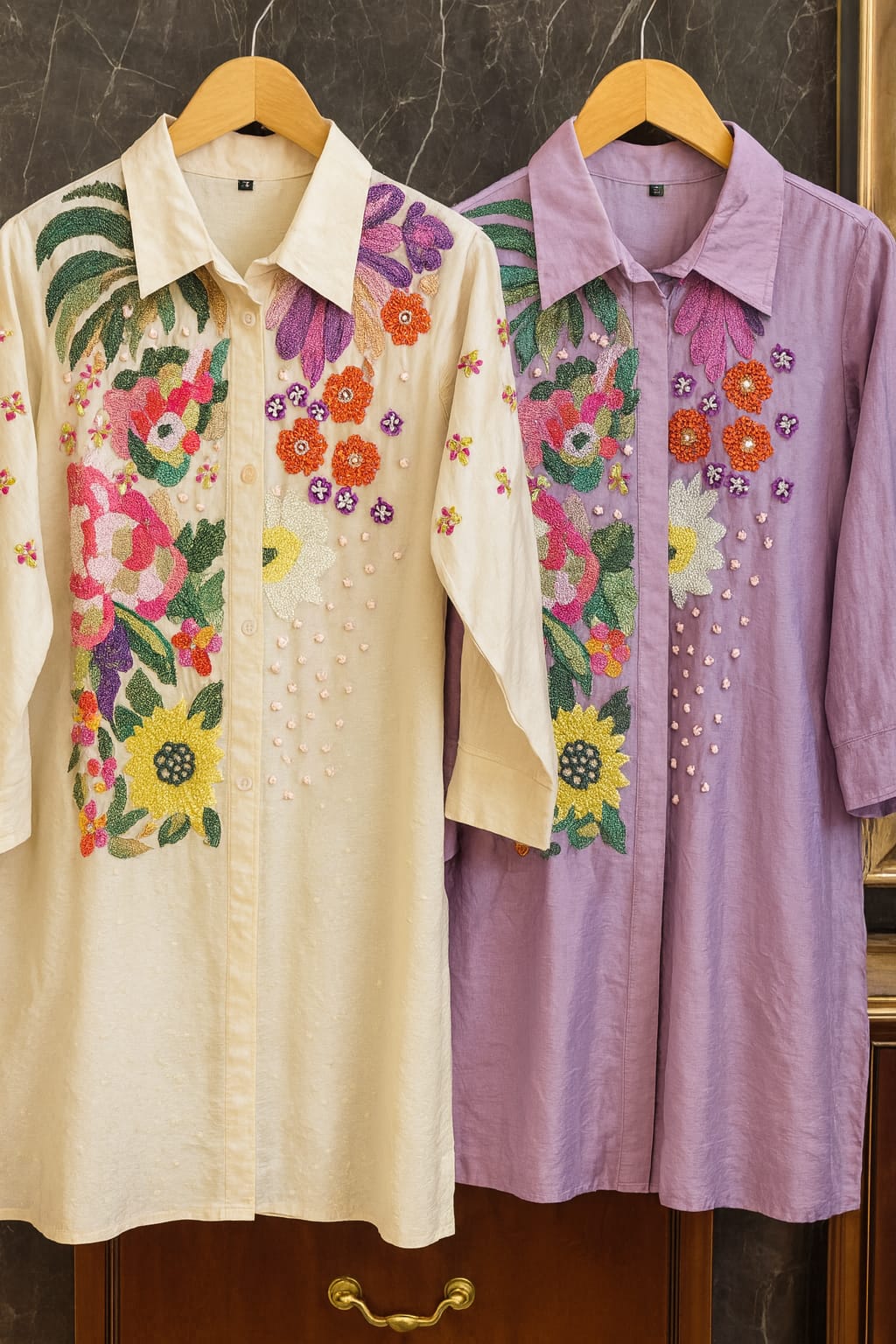Pastel Bloom Floral Embroidered Co-ord Set (Lavender)