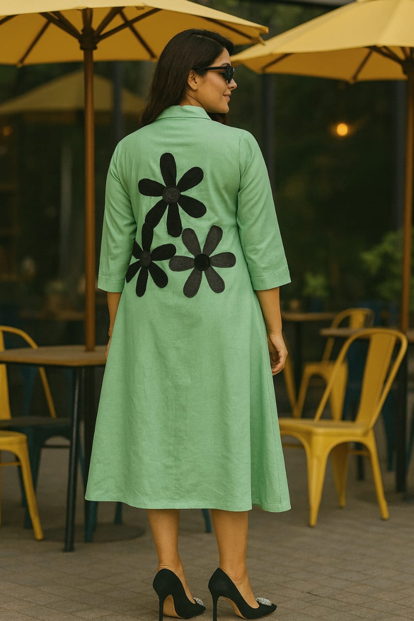 Organic Charm – Pure Cotton Midi Dress (Green)