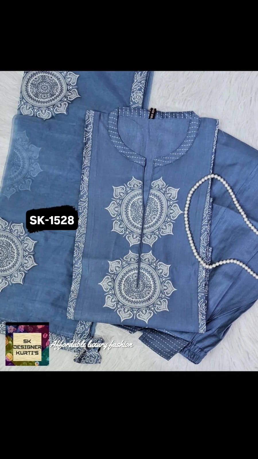 Summer Grace Patchwork Kurta Set (Blue)
