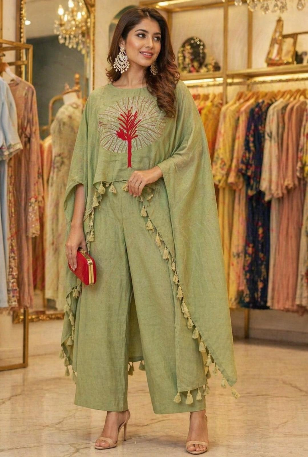 Mul Muse Embroidered Cape Set (Green)