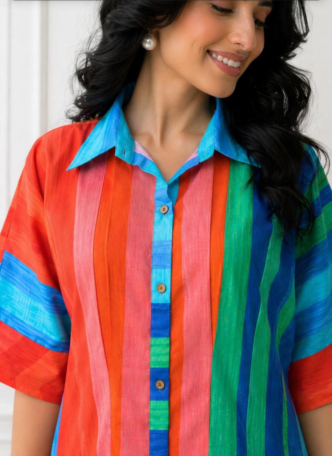 Rainbow Stripes Cotton Midi Dress