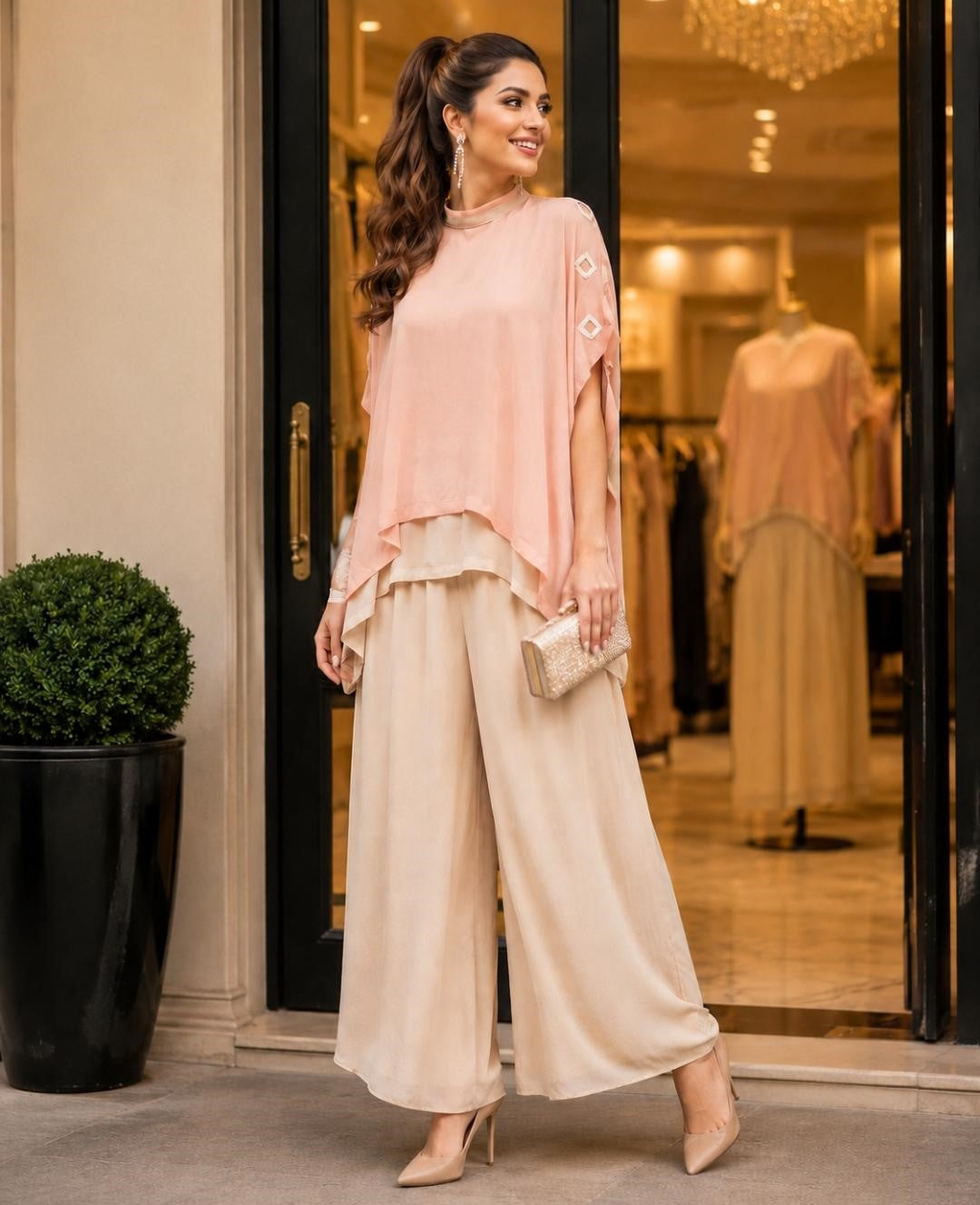 Pearl Luxe Georgette Kaftan Co-ord Set (Pink)
