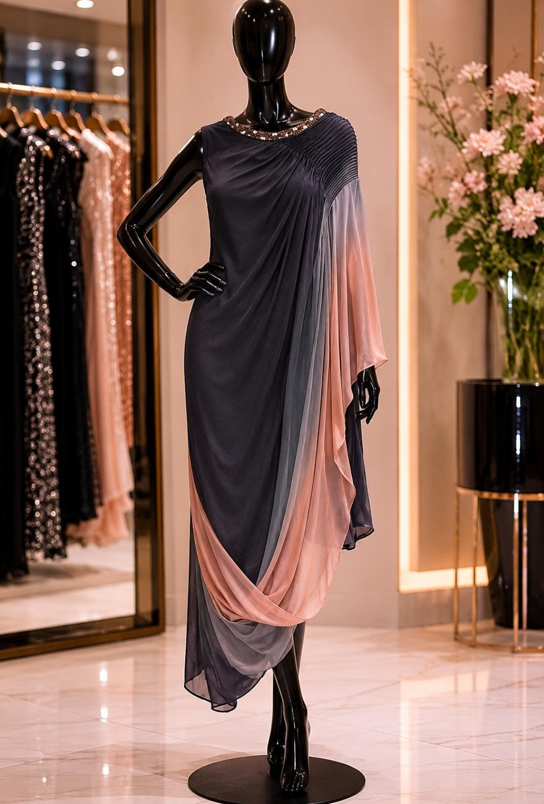 Crepe Elegance Drape Dress