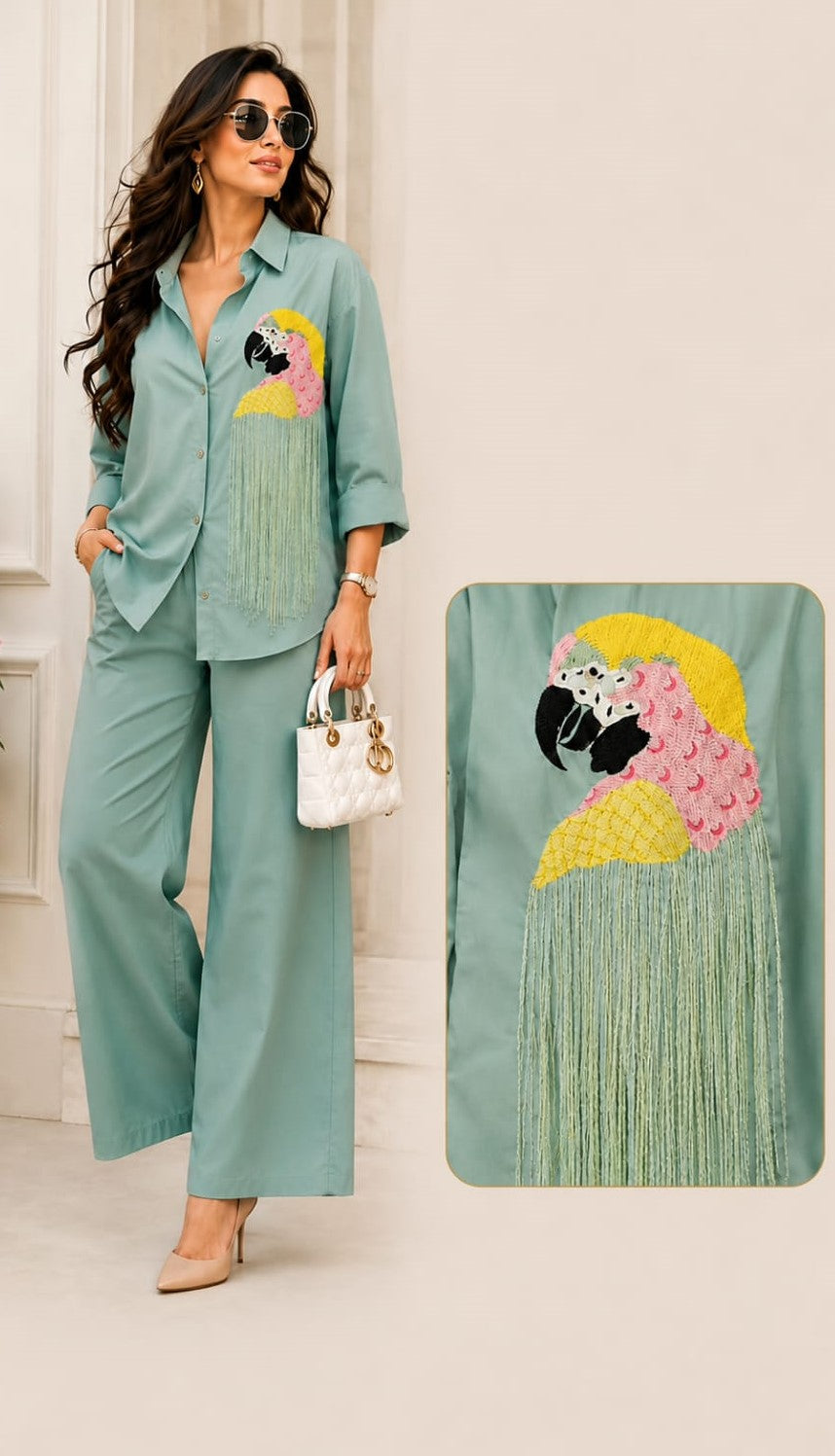 Parrot Grace Embroidered Co-ord Set (Green)