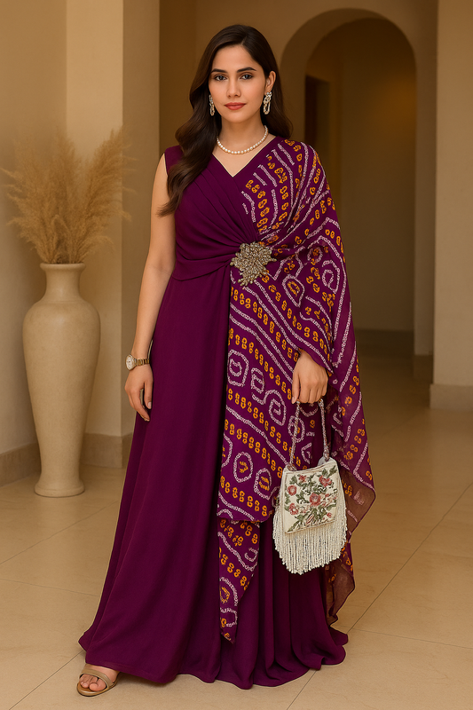 Royal Bandhani Glam – Georgette Fusion Drape Dress