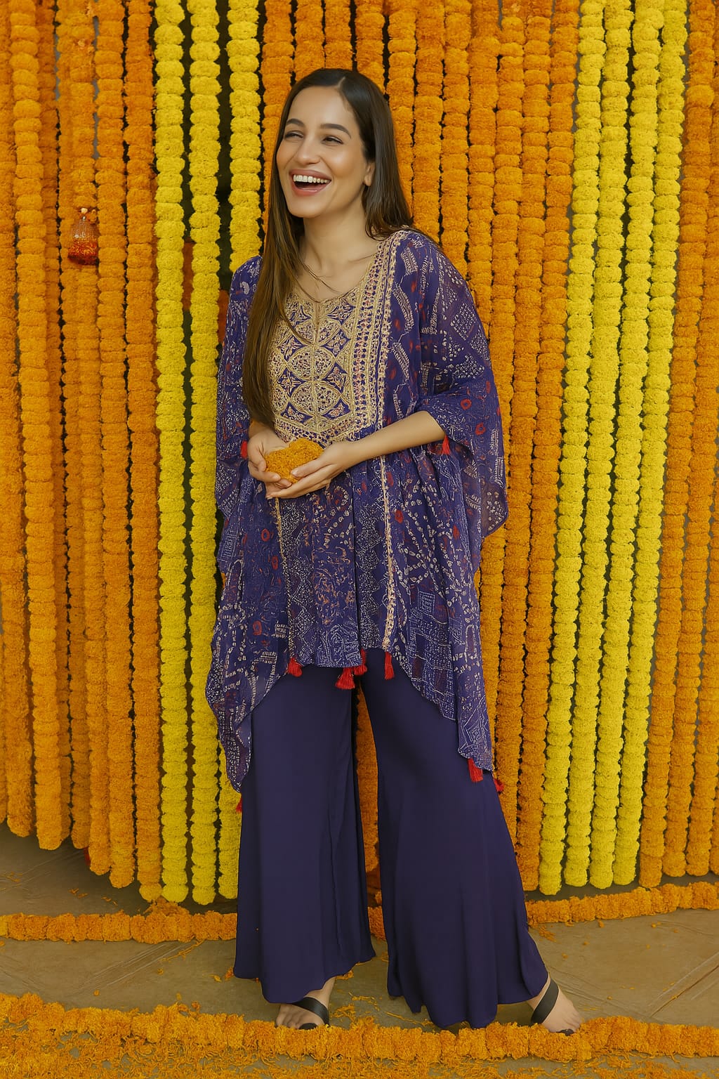 Bandhani Print Crepe Kaftan Set