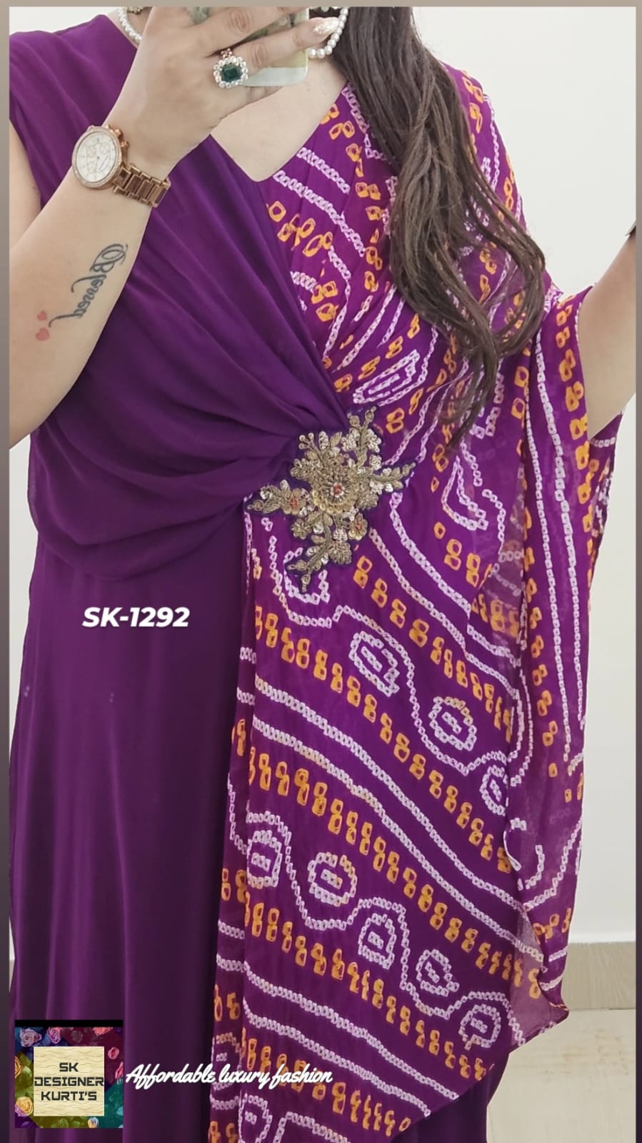 Royal Bandhani Glam – Georgette Fusion Drape Dress