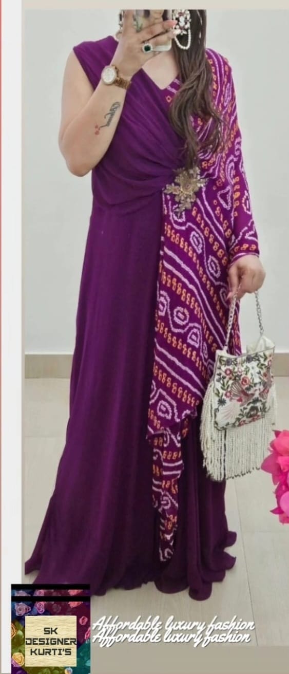 Royal Bandhani Glam – Georgette Fusion Drape Dress