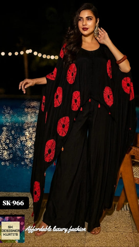 Midnight Aura – Tie & Dye Indo-Western Cape Set (Red)