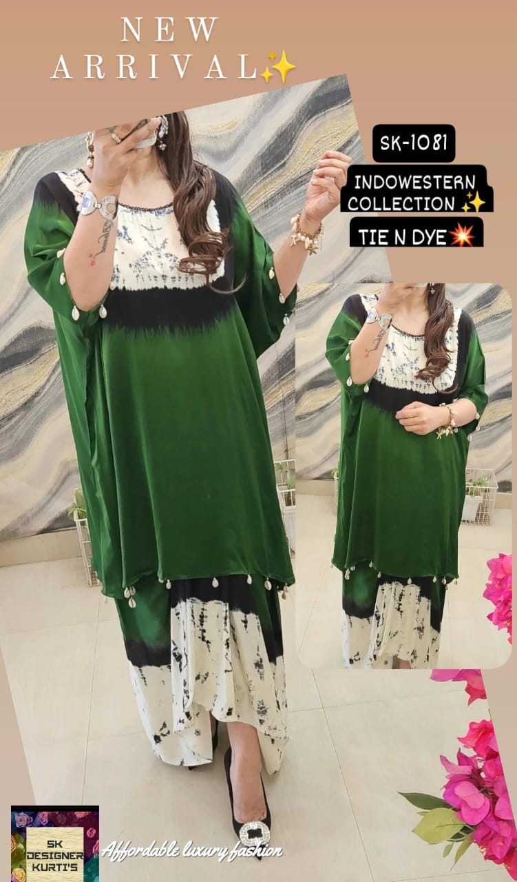 Indo-Western Party Wear Kaftan Set (Green)