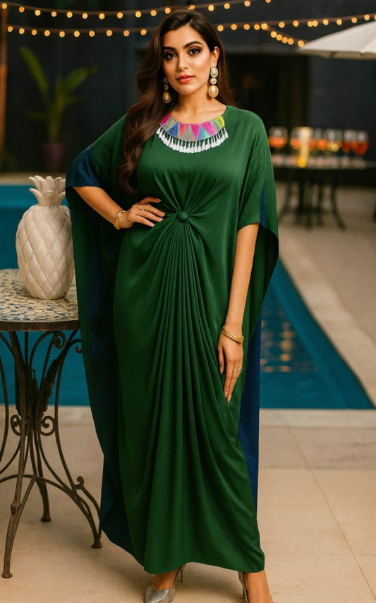 Ombre Elegance – Crepe Satin Kaftan (Green)