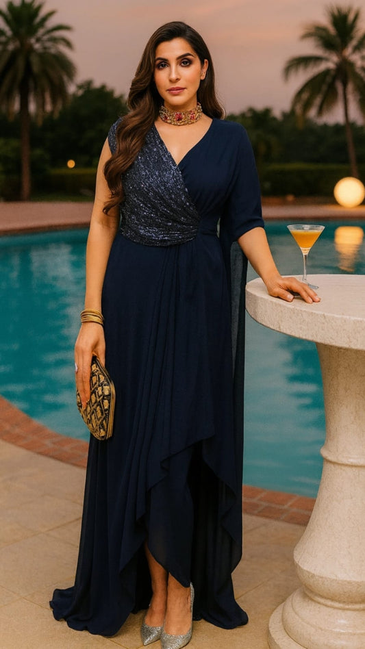 Party Wear Luxe – Sequin Drape Gown