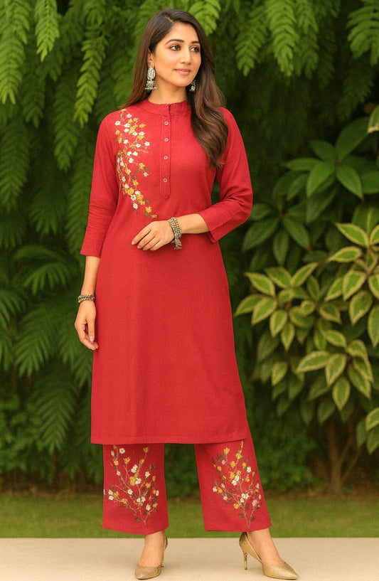 Regal Threads Pure Cotton Kurta Set (Red)