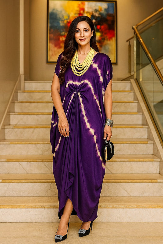 Royal Drape Purple Tie-Dye Kaftan Set