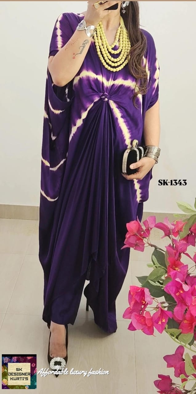 Royal Drape Purple Tie-Dye Kaftan Set