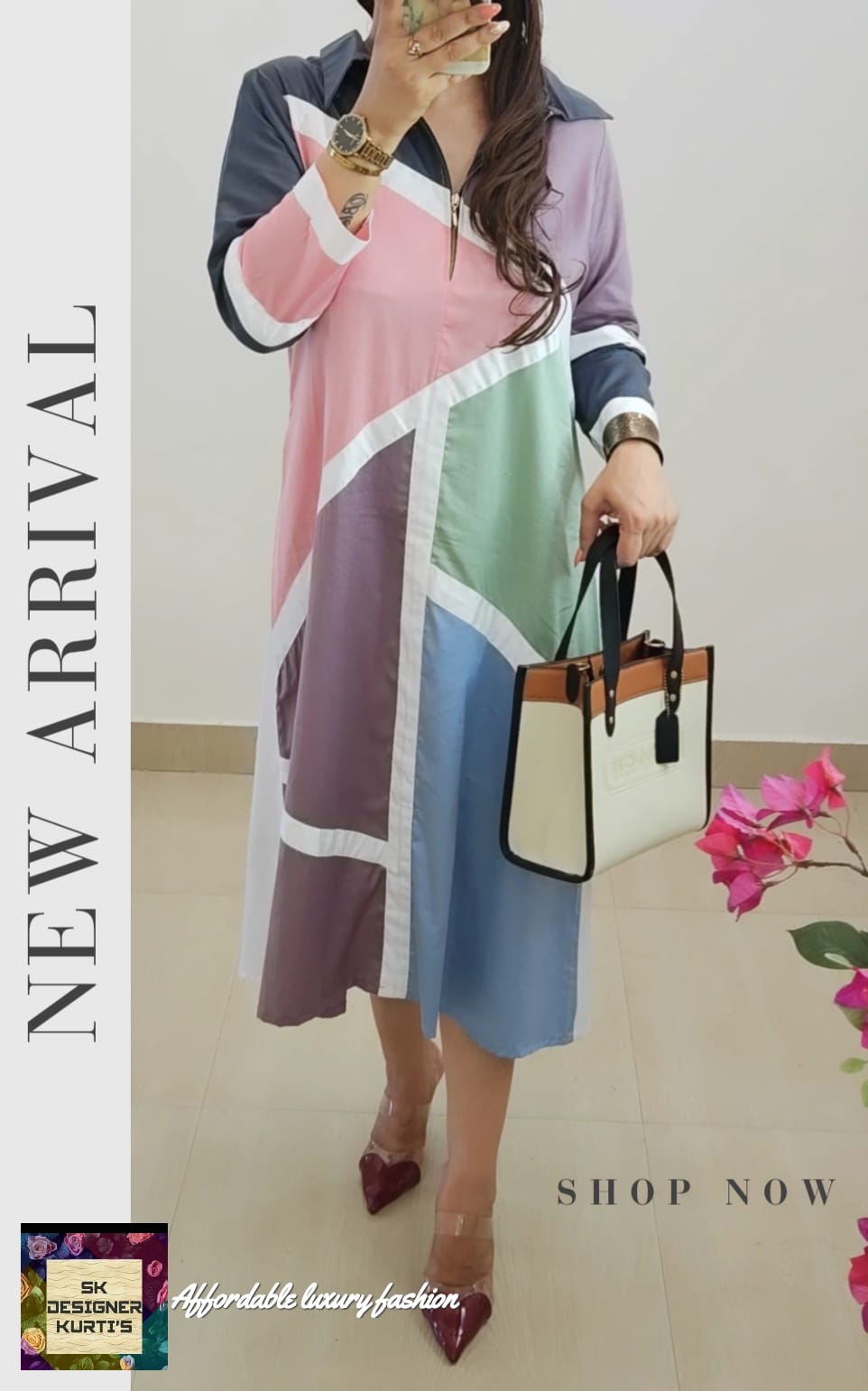 Pastel Charm Colour Block Midi Dress