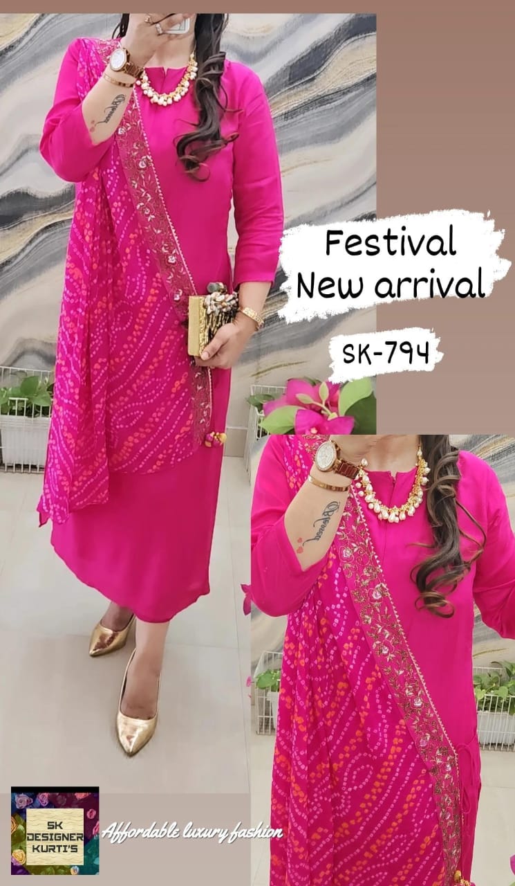 Festive Glow Russian Silk Bandhani Kurta Set