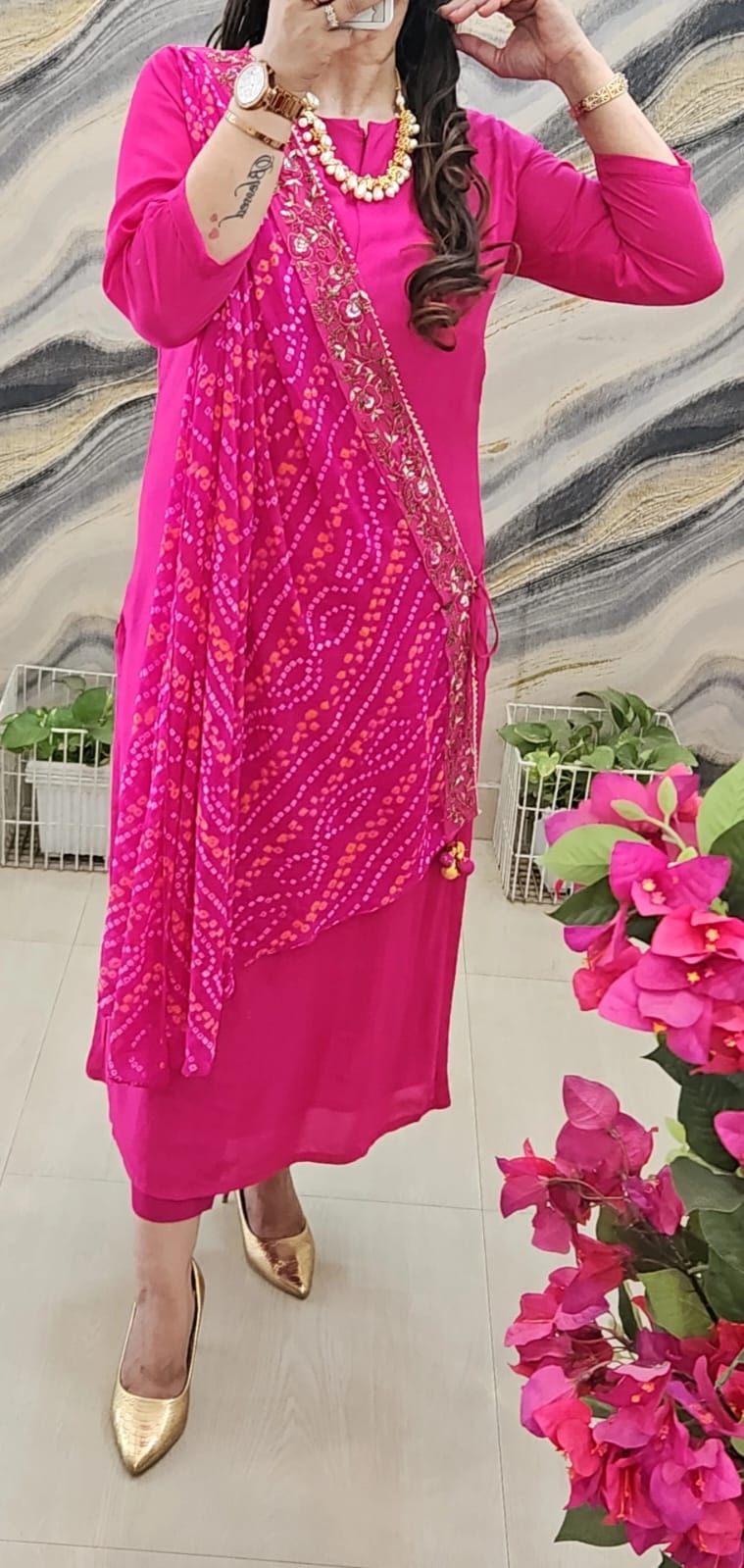 Festive Glow Russian Silk Bandhani Kurta Set