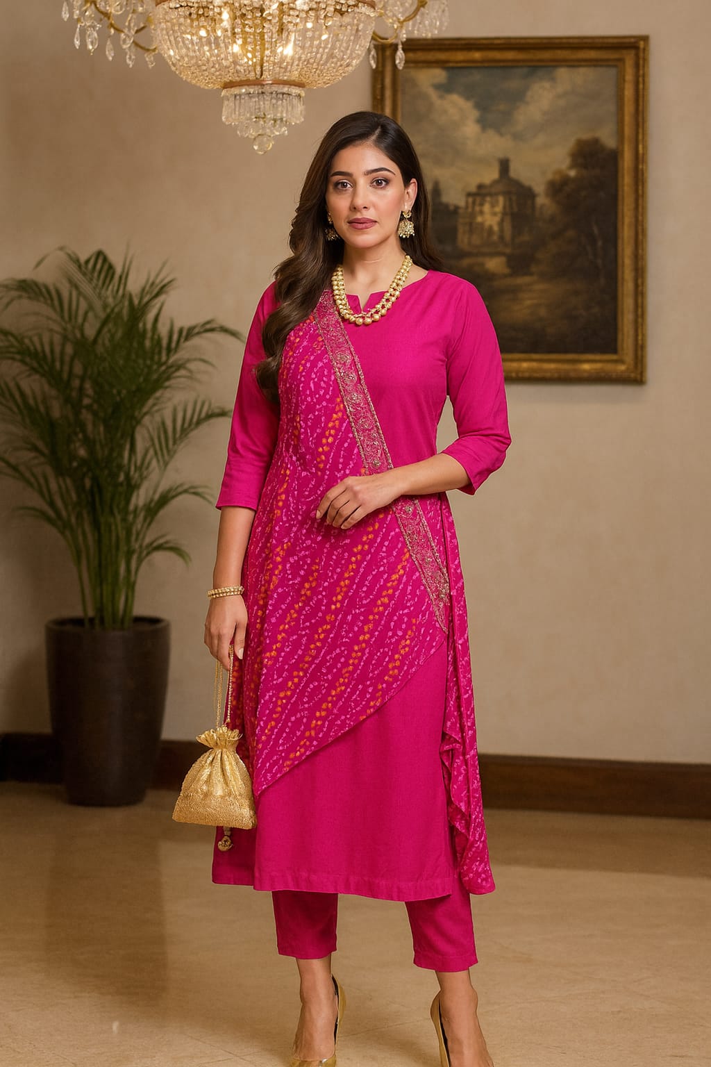 Festive Glow Russian Silk Bandhani Kurta Set