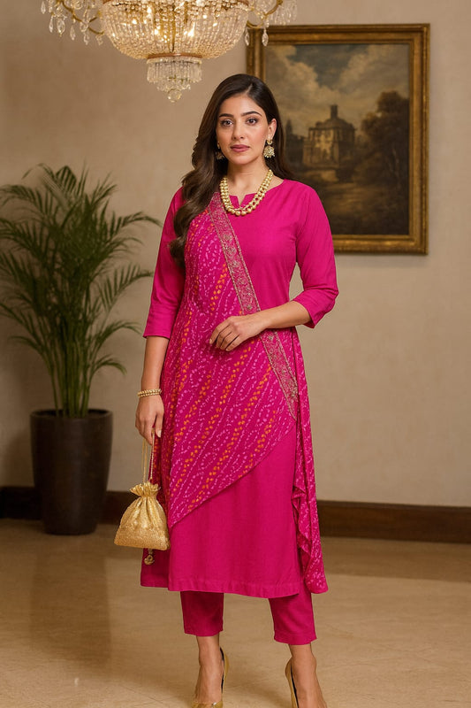 Festive Glow Russian Silk Bandhani Kurta Set
