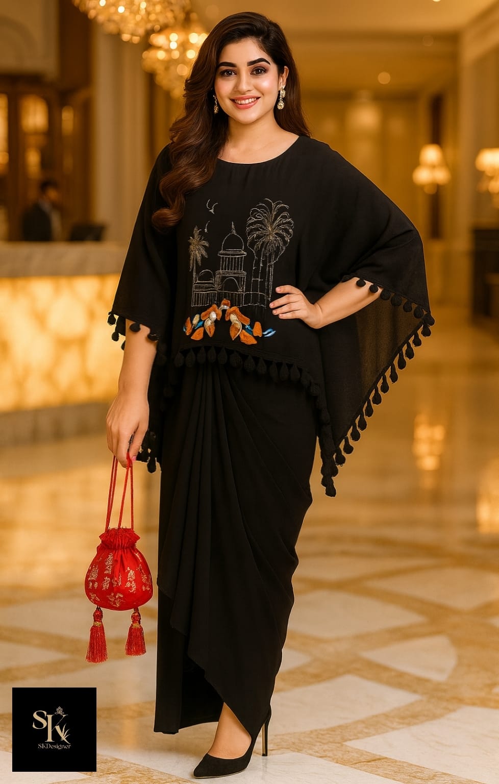 Boutique Luxe Party Wear Cape & Drape Skirt Set