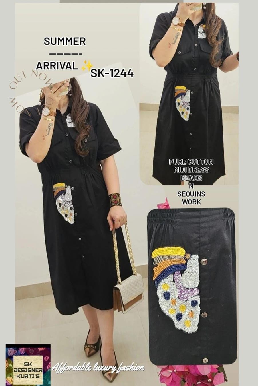 Summer Vacation Cotton Midi Dress (Black)