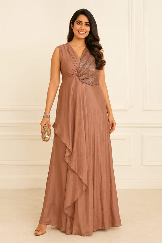Luxe Sequin Drape Chinnon Gown