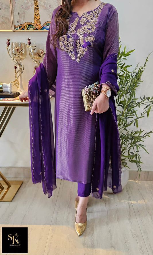 Royal Charm Purple Tissue Kurta Set