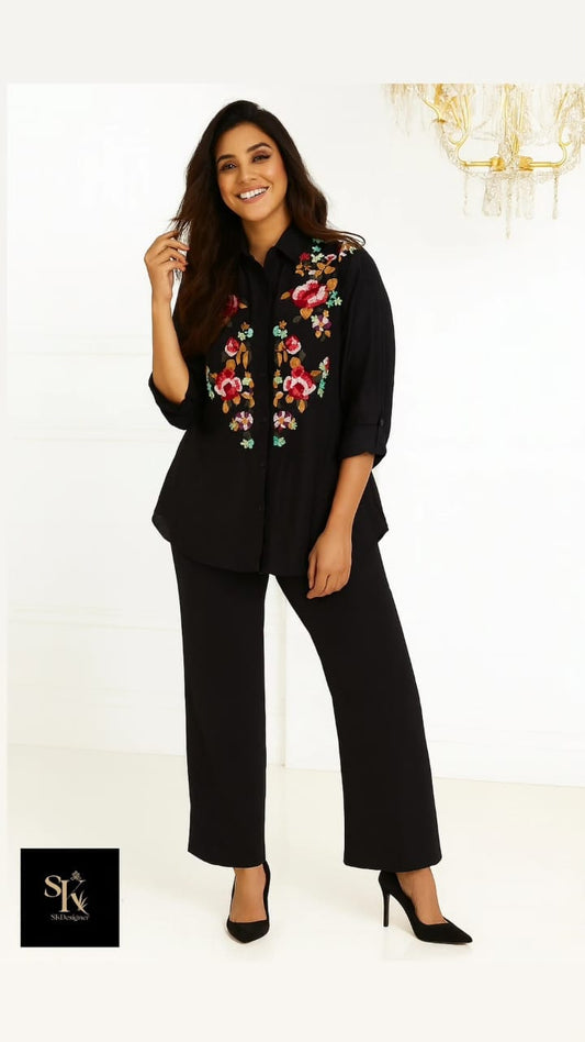 Classy Black Dola Silk Ensemble