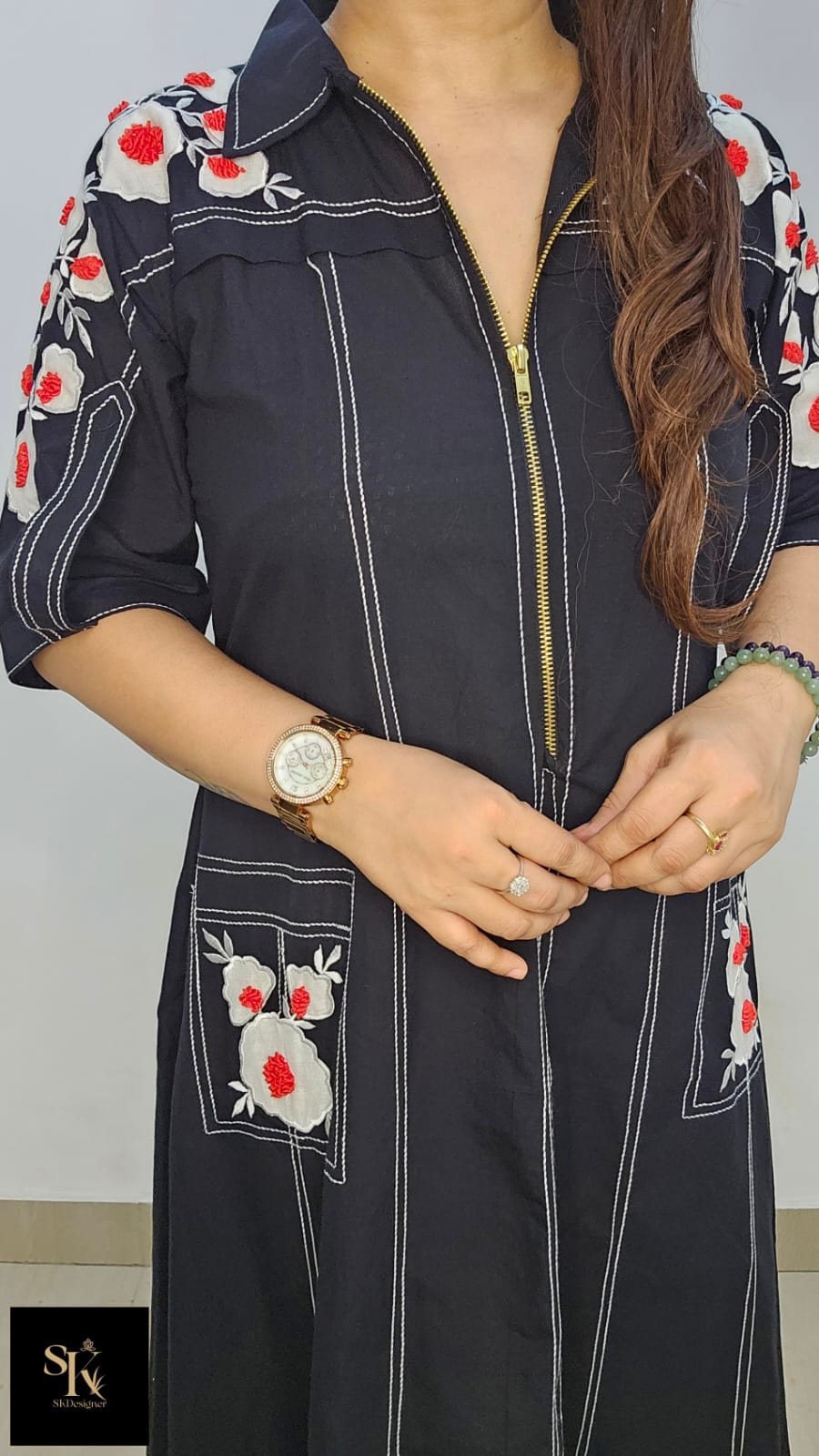 Denim Luxe Appliqué Midi Dress
