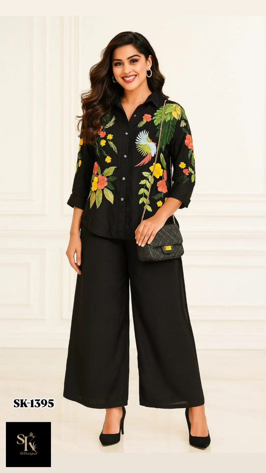 Tropical Luxe Dola Silk Co-ord Set (Black)