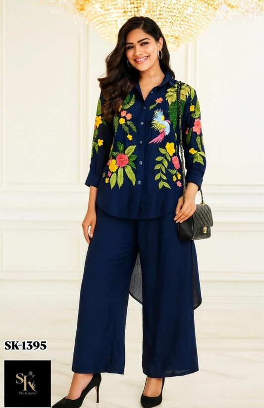 Tropical Luxe Dola Silk Co-ord Set (Blue)