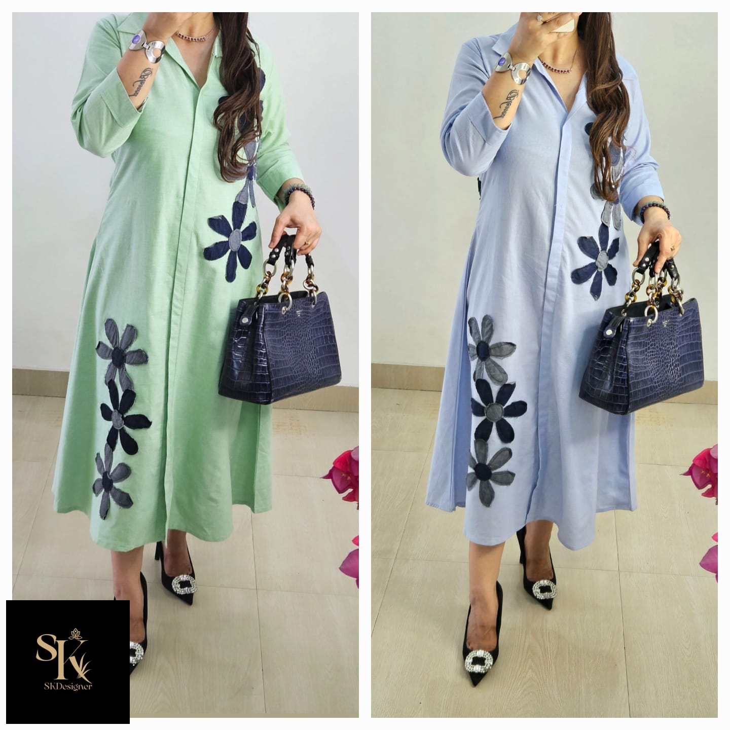 Organic Charm – Pure Cotton Midi Dress (Green)