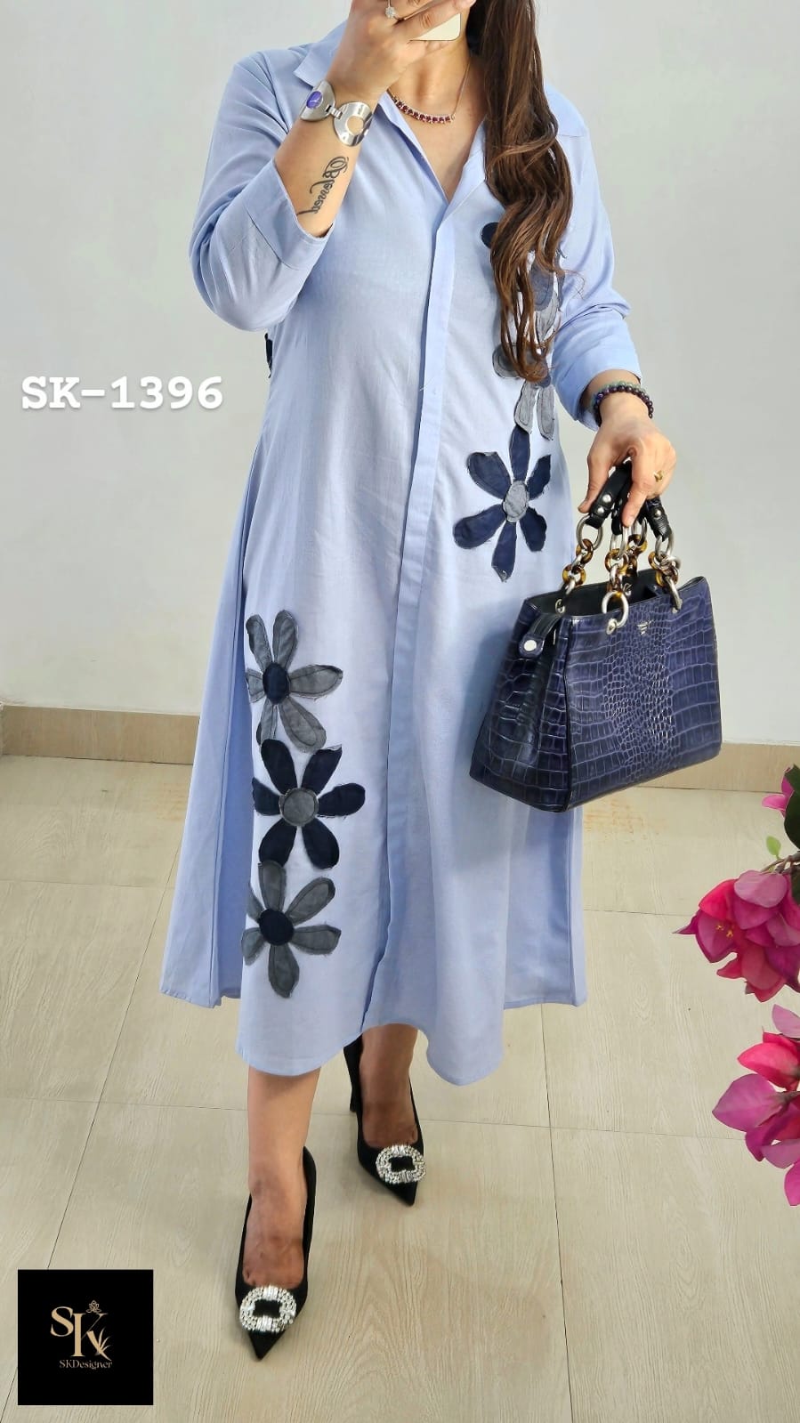 Organic Charm – Pure Cotton Midi Dress (Blue)