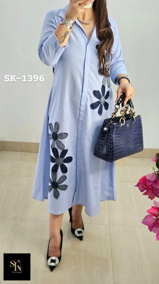 Organic Charm – Pure Cotton Midi Dress (Blue)