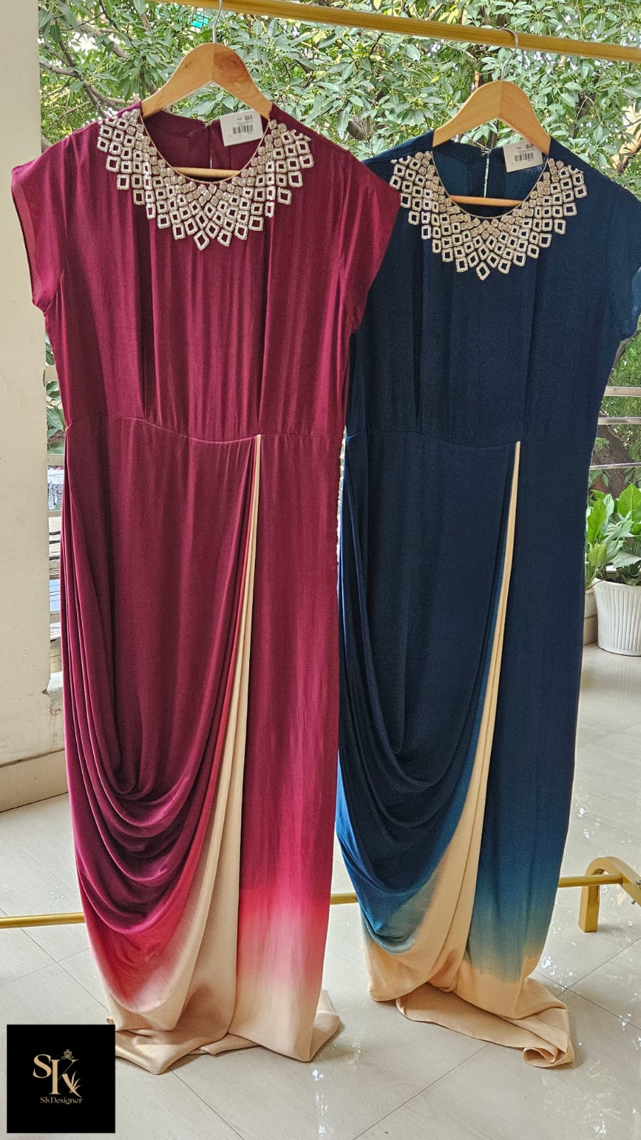 Pure Shaded Elegance – Drape Style Gown (Blue)