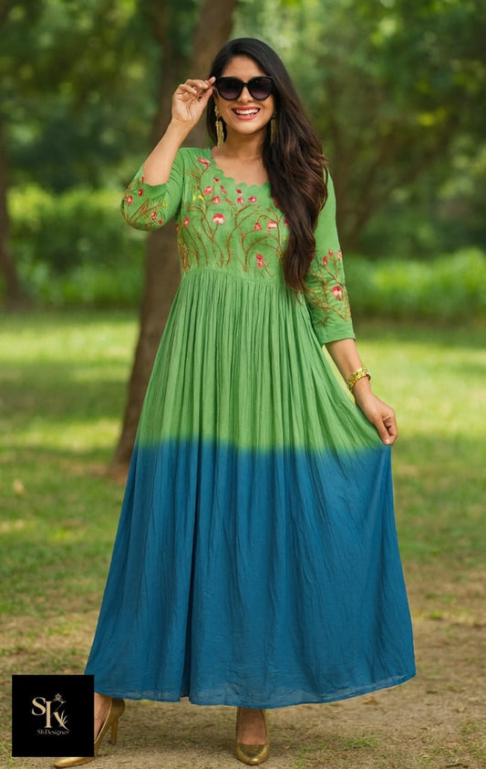 Ombre Charm – Cotton French Knot Gown (Green)